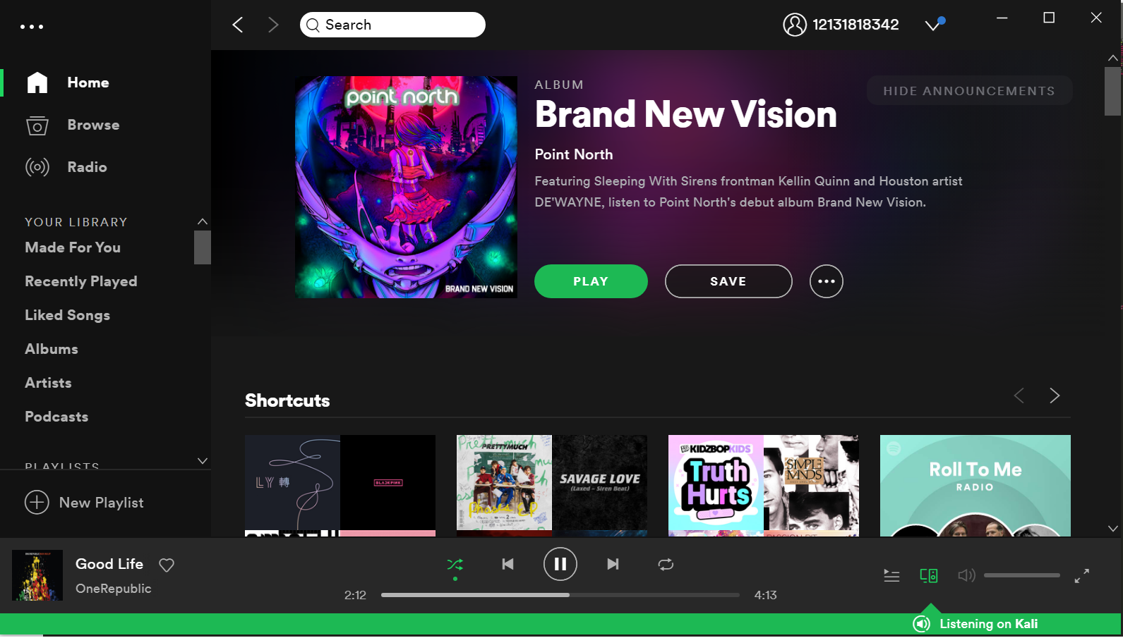 Spotify desktop homepage