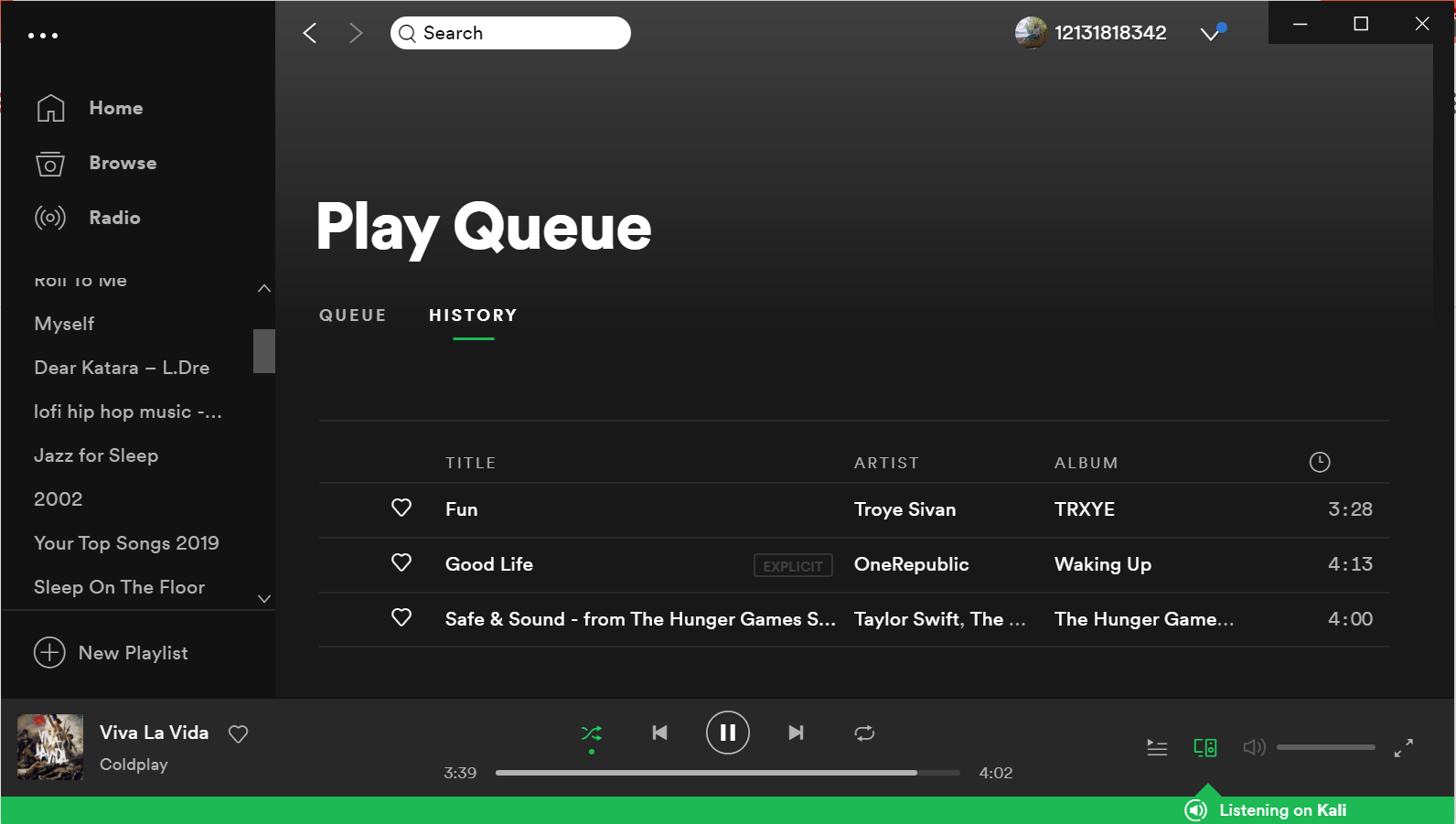 Spotify recent listening history