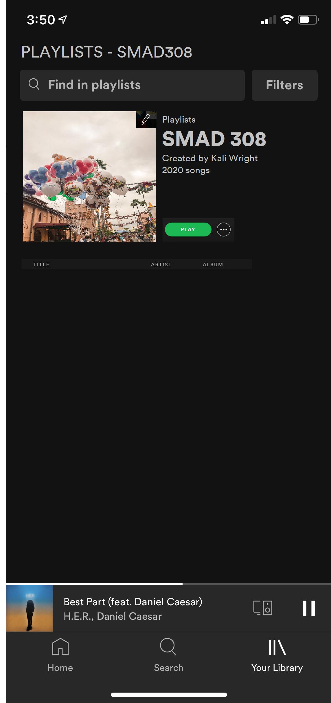 Proposed Spotify mobile app playlist layout for editing playlist cover photo